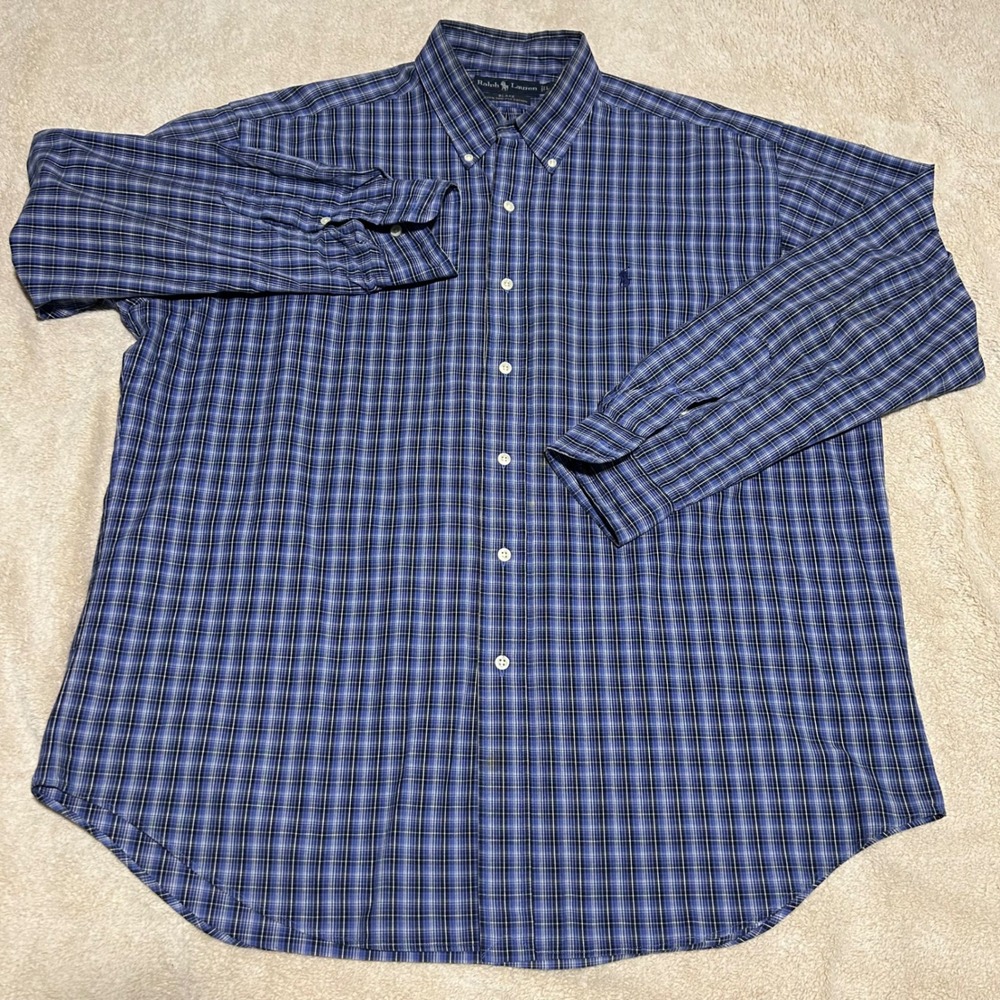 Ralph Lauren Blake Button Down Mens Large Blue Plaid Cotton Long Sleeve Shirt - Picture 2 of 9